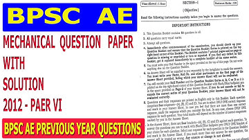 BPSC AE MECHANICAL PREVIOUS YEAR QUESTION PAPER | BPSC AE MECHANICAL QUESTION PAPER | 2012 PAPER VI