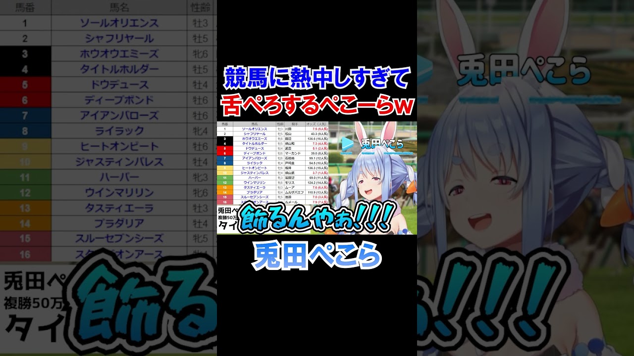 競馬に熱中しすぎて舌ぺろするぺこーらｗ【有馬記念2023/ホロライブ切り抜き/兎田ぺこら】#shorts