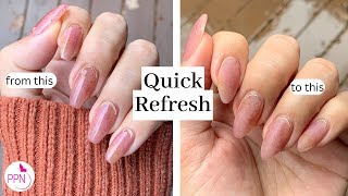 How To Do A Quick Refresh On Relatively New Soft Gel Nails | From Coffin To Oval Easily! screenshot 2