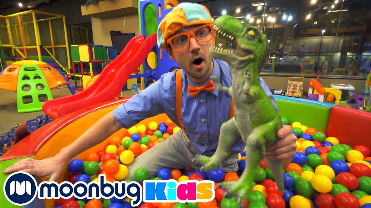 Blippi Explores Dinsaurs At An Indoor Playground @Blippi | Moonbug