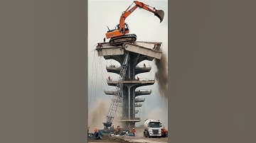 Bridge Collapse in Seconds: Excavator Falls From Multi-Level Construction! ⚠️💥 #BridgeCollapse