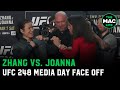 Zhang weili tells joanna jedrzejczyk to shut up during face off  ufc 248 media day