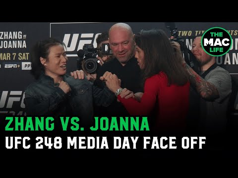 zhang-weili-tells-joanna-jedrzejczyk-to-"shut-up"-during-face-off-|-ufc-248-media-day