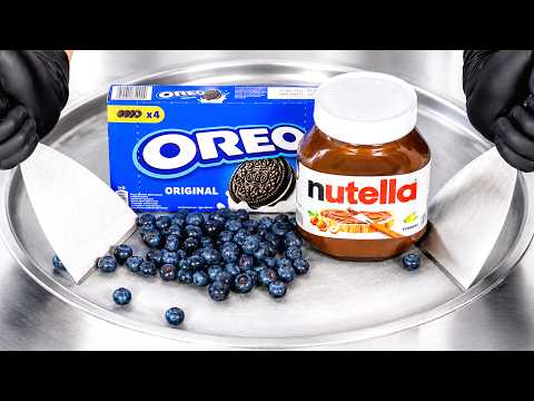 ASMR | Ice Cream Rolls - Oreo, Nutella And Blueberry Flavor