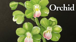 Orchid acrylic painting tutorial with round brush | cymbidium orchid |One stroke