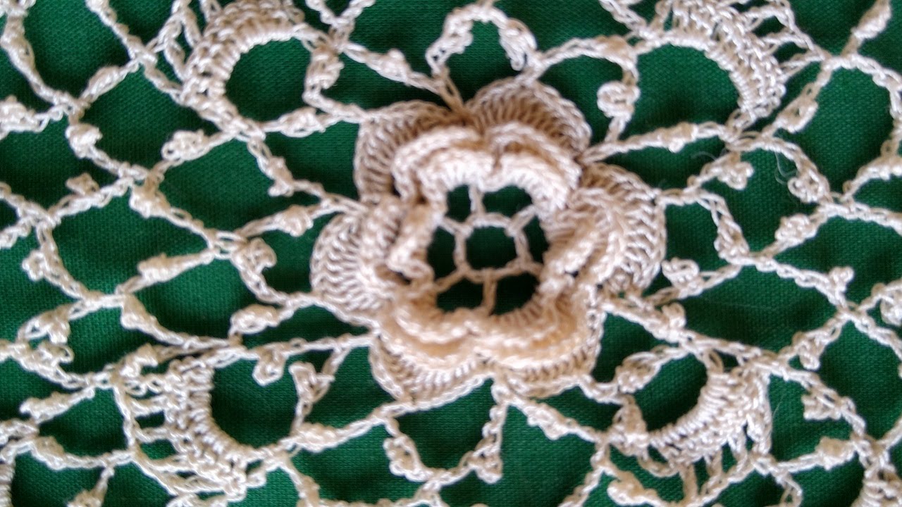Easy Irish Crochet lace bonnet , The rose square, part2