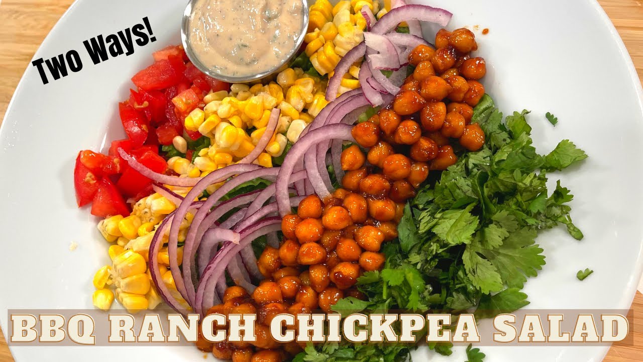 EASY BBQ Chickpea Chopped Salad with oilfree Ranch or BBQ Ranch