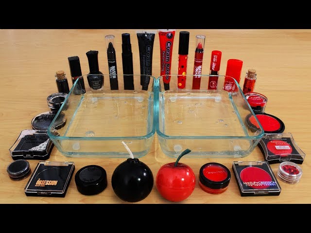 Black vs Red - Mixing Makeup Eyeshadow Into Slime! Special Series 119 Satisfying Slime Video class=