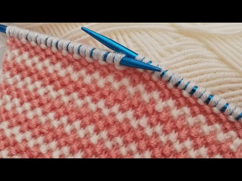 İki renk iki şiş kolay örgü modeli anlatımı ✔️crochet knitting