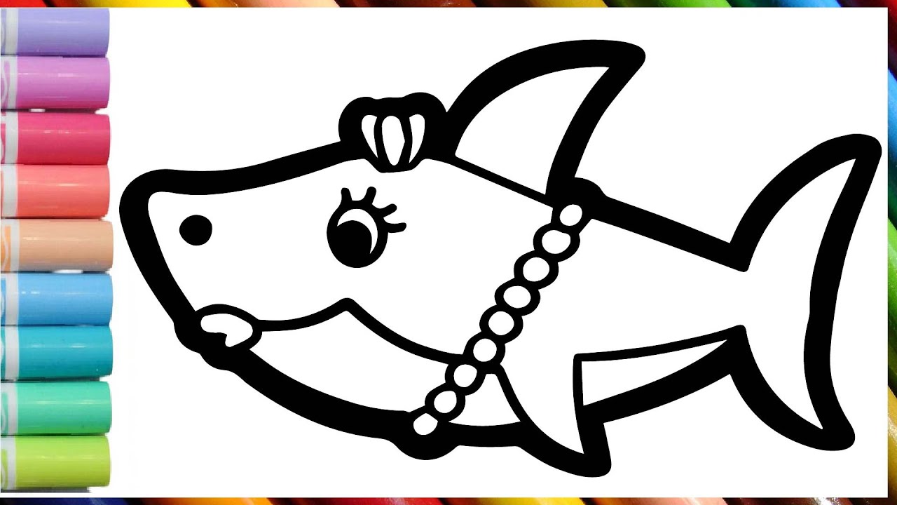 Cute Mommy Shark Drawing,Painting and Coloring for Kids,Toddlers || How to draw mommy shark for ...