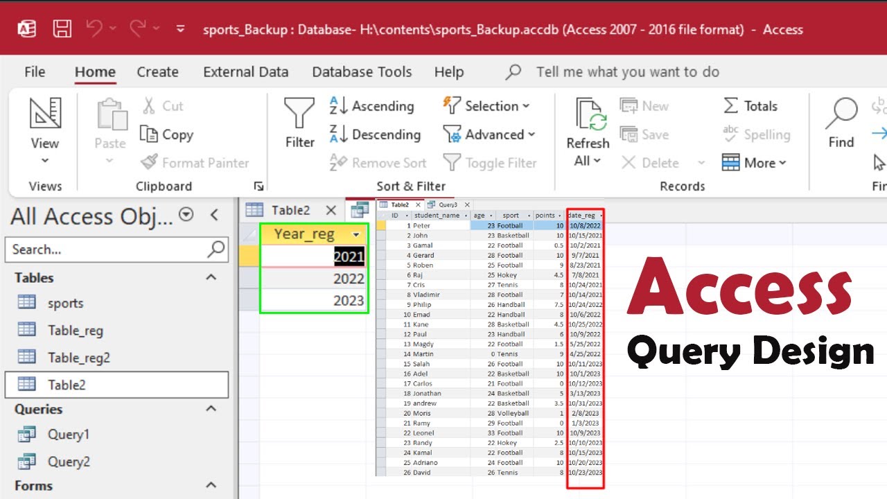 MS Access query How to Extract years from Field date - YouTube