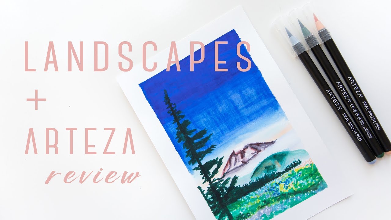 Watercolor landscapes - Arteza brush pen review 