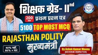 RPSC 2nd Grade Polity Top Most Important 5100 MCQ | 2nd grade Rajasthan Polity Rajasthan CM