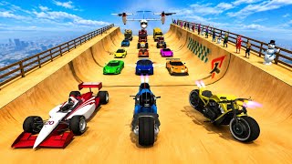 😱 MEGA RAMP RACE! Cars vs Bikes vs Plane 🚗🏍️✈️ | Who Will Survive?