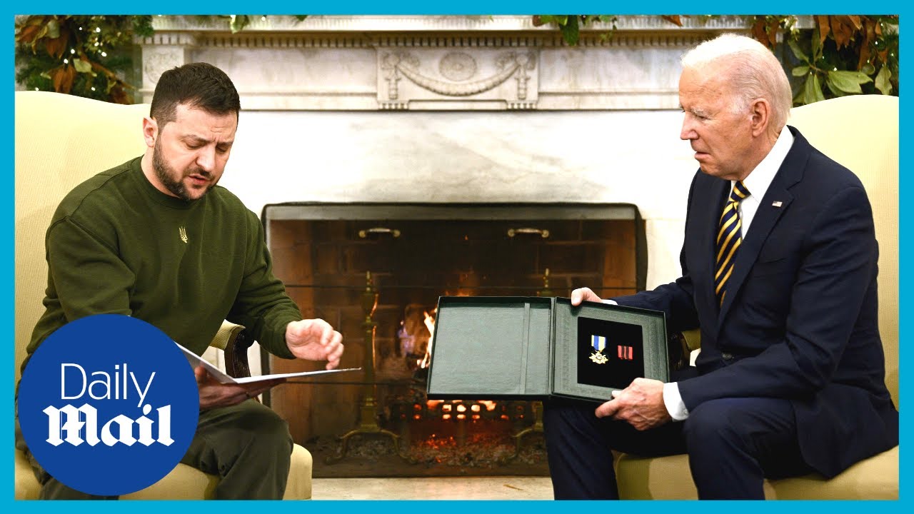 Zelensky presents Joe Biden with medal for Ukraine support