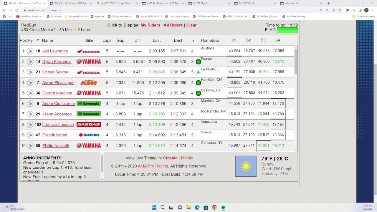 2023 WSX Championship and 2023 AMA Pro Motocross at Redbud Live Timing