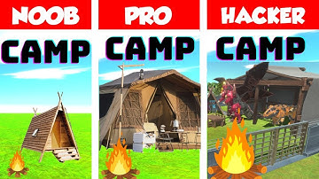 NOOB vs PRO vs HACKER CAMP BUILD CHALLENGE in Animal Revolt Battle Simulator