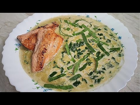 HEAVY CREAM salmon spinach soup | creamy fried SALMON SOUP | cooking food