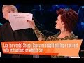 Sharon Osbourne caught holding a cue card with instructions on what to say.