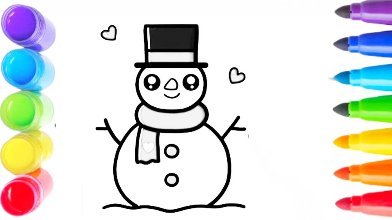 How to Draw a Snowman with Hat & Scarf, Kawaii Style Easy Step-by-Step Drawing for  kids 