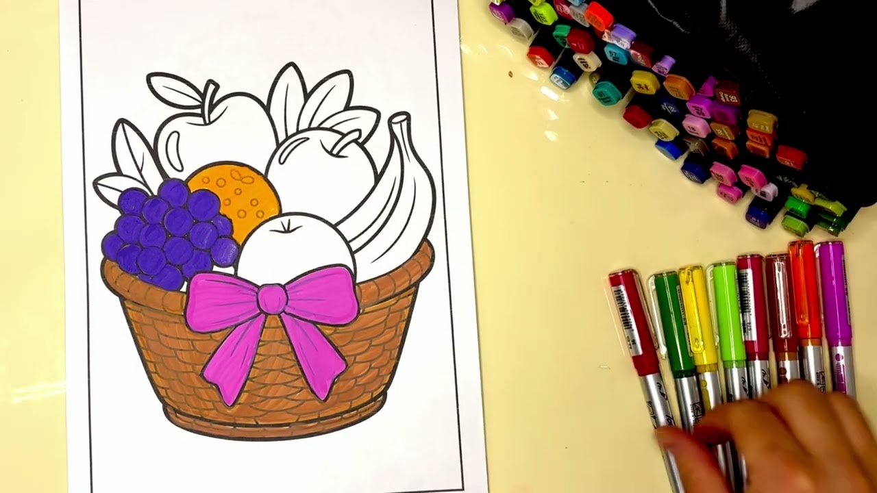 ASMR Color Therapy – Coloring a Basket of Fruits to Relax