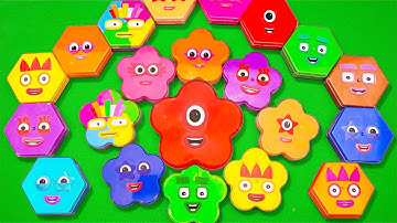 Finding Numberblocks with Mini Toys in Hexagon,Flower Shapes, SLIME Coloring! Satisfying ASMR Videos