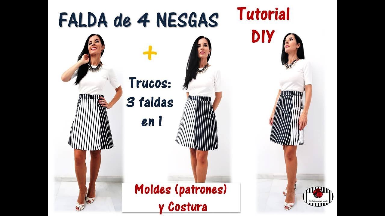 DIY. Cómo una falda de cuatro nesgas y tres formas de ponértela. Patrones y costura - YouTube