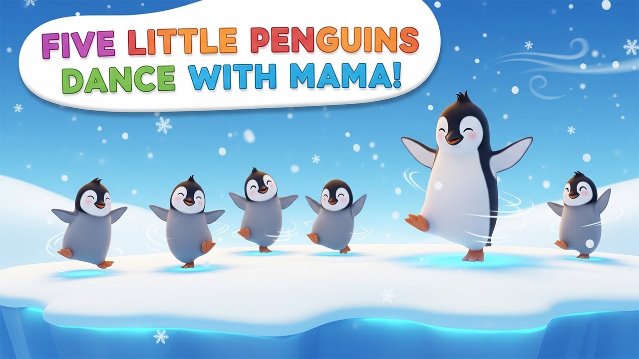 Five Little Penguins Nursery Rhyme | Mama Penguin & Kids Dance | Tiny ...