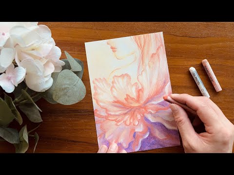 花瓣 與 側臉的女人｜高質感的粉臘筆畫技巧 油粉彩 油畫棒 | Oil Pastel Tips