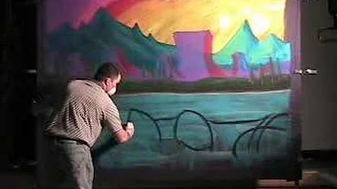 Chalk Artist Kelly Croy Mountain Range and Waterfall