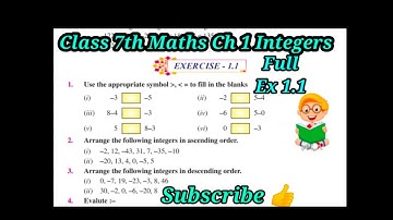 Class 7th Math Ch 1 Integers full Ex 1.1. PSEB/CBSE/NCERT BOARD. Easy explained. Subscribe 👍 Like