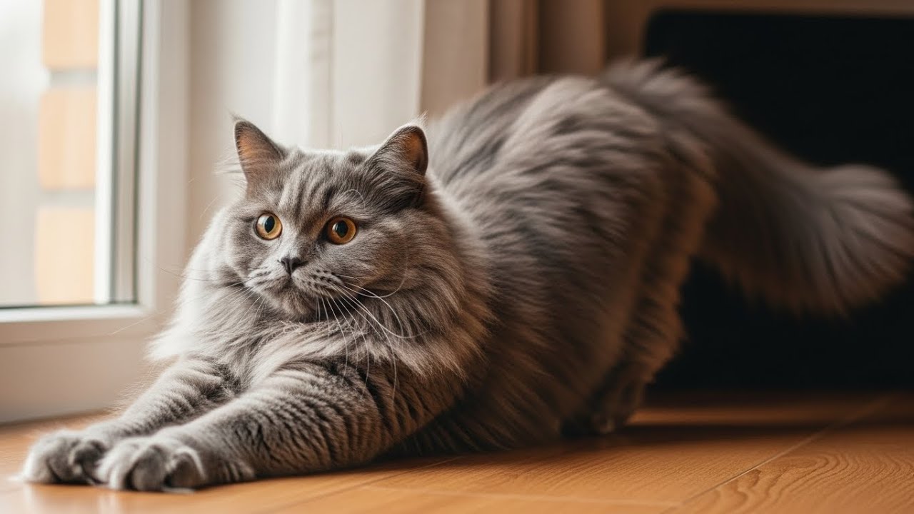 British Long Hair Cat Spends Day at Home & Evening Market Walk | Cute Cat Routine Video