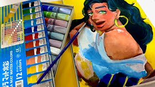 【サクラマット水彩】懐かしの絵の具でエスメラルダ描いてみた【Sakura mat watercolors】