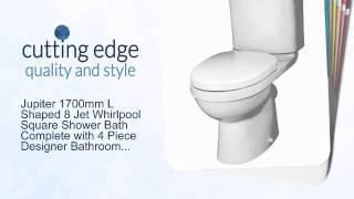 Jupiter 1700mm L Shaped Square 8 Jet Whirlpool Shower Bath Complete with 4   Piece Designer Bathr... L Shaped Whirlpool Bath With 8 Jets Clb 76