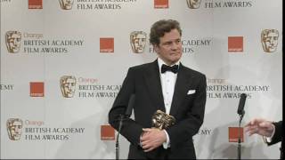 Colin Firth speaks after winning Best Actor Bafta