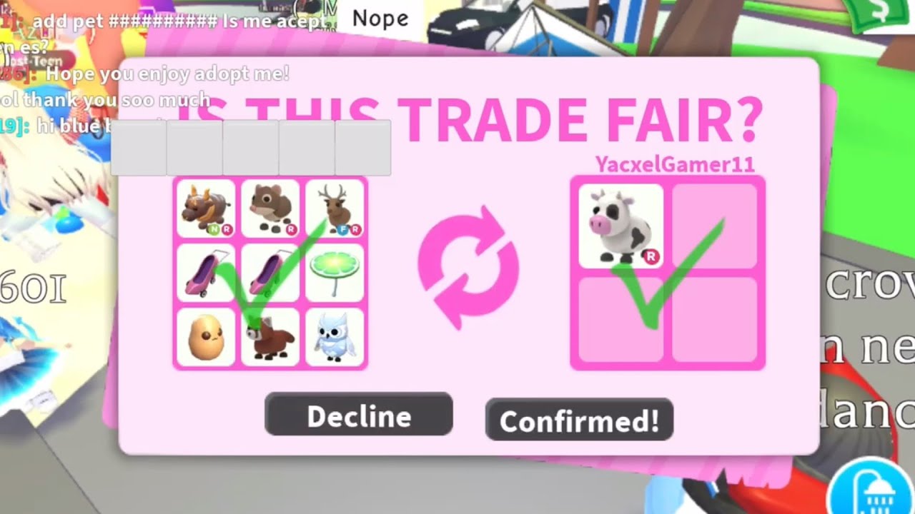 I'm on a ROBLOX mission in Adopt Me trading for a Neon Cow! Trading