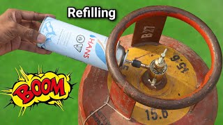 How to refill butane gas can at home using kitchen LPG gas cylinder