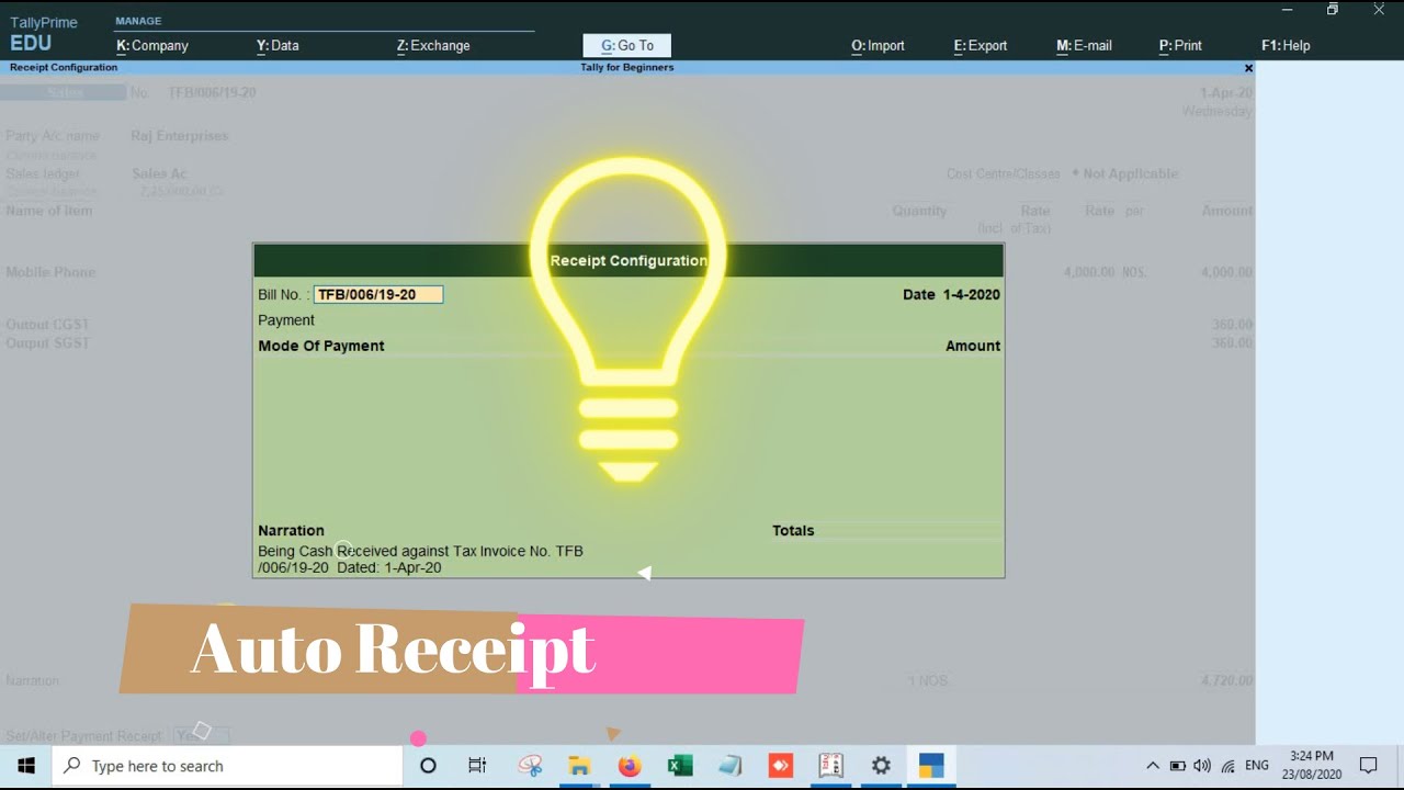 Automatic Receipt entry in Tally Prime ||Tallyforbeginners||