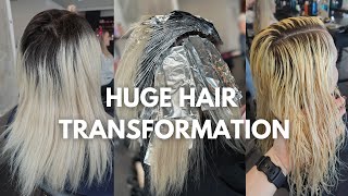 Hair Transformation: Bleach out to Highlights  high risk colour correction dark roots to blonde