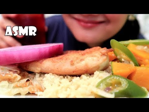 ASMR Couscous with Grilled Chicken Breast, Spicy Pumpkin Stir Fry, Fried Cabbage and Red Onion