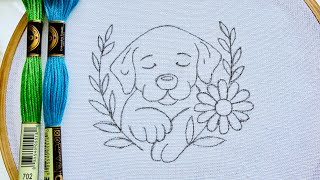 VERY VERY EASY PUPPY HAND EMBROIDERY DESIGN FOR BEGINNERS 