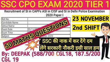SSC CPO 2020 (23 NOVEMBER, 2nd SHIFT) SOLVED MATHS PAPER ! SSC 2020 ! CPO 2020 TIER-1 FULL MATHS SOL