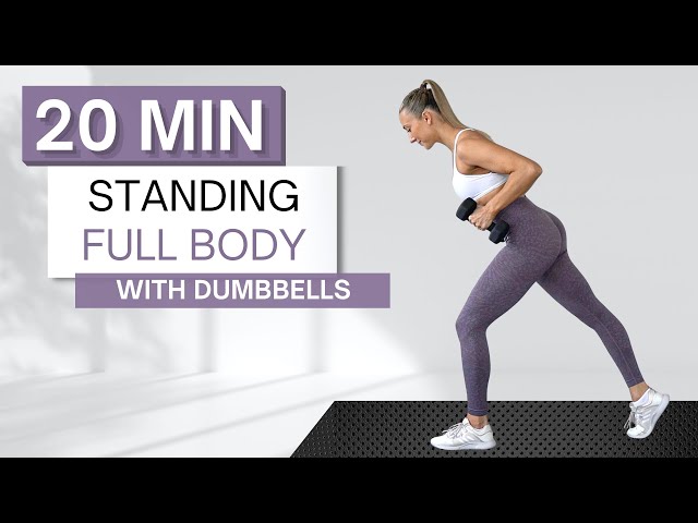 20 min STANDING DUMBBELL WORKOUT | Full Body | Sculpt and Strengthen | Warm Up + Cool Down Included class=