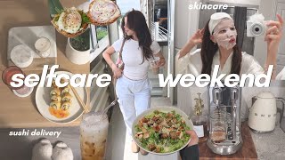 Self care weekend 🤍 sushi takeout, skincare, brunch date, Whole Foods haul