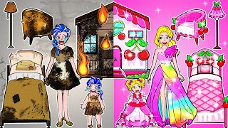 [paper dolls] Broke Elsa Frozen vs Rich Fire Family Mother and Daughter | Rapunzel Family 놀이 종이