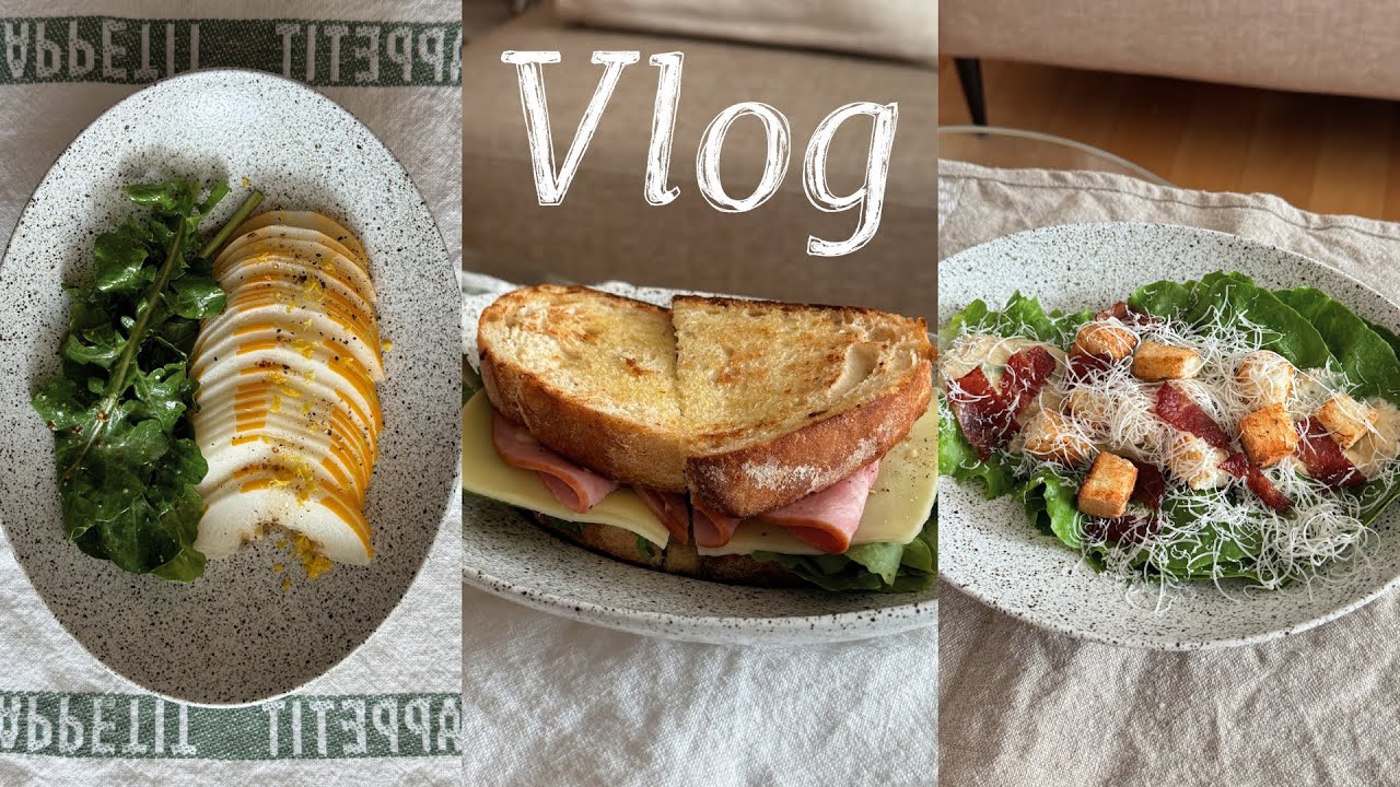 Vlog. 애피타이저부터 디저트까지 초록인간이 되...🥗🥪｜샐러드,샌드위치,녹차마들렌까쥐