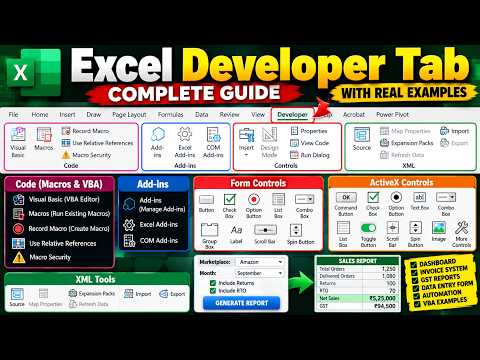 Excel Developer Tab Complete Guide 🔥 Form Controls vs ActiveX Controls | Macros, VBA & Real Examples