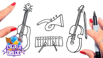 ¿Cómo Dibujar INSTRUMENTOS MUSICALES? 🎷🎼  Dibujo de INSTRUMENTOS MUSICALES Paso a Paso 🎵