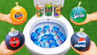 Big BALLOONS vs Popular Sodas !! Coca Cola, Pepsi, Fanta, Sprite, Yedigün and Mentos in the toilet