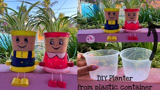 DIY Planter | Cute Doll Planter Tutorial | Couple Planter from waste plastic food container tutoria